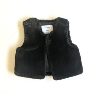 old navy black faux fur vest 12-18 months baby girl